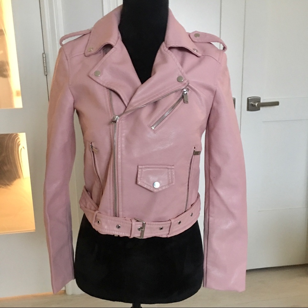 Faux Leather Baby Pink Moto Jacket 🌸